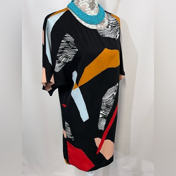 🛍️BAR III Black with red and orange abstract print shirt dress size‎ XS. - Picture 8 of 11